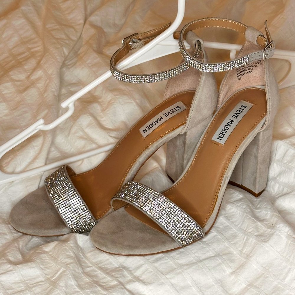 STEVE MADDEN Kalina Embellished Suede Ankle-Strap Sandals - Size 8.5